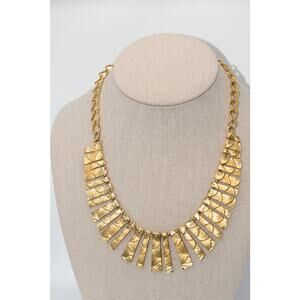 Egyptian Revival Style Gold Tone Fringe Necklace Statement Bib 19 Inch